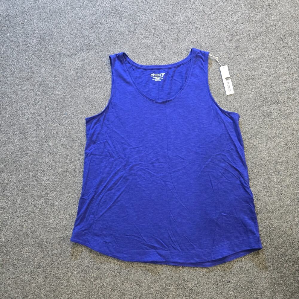 Chicos Travelers Top Womens Size XL Blue Solid Tank Slub Knit Capsule Casual
